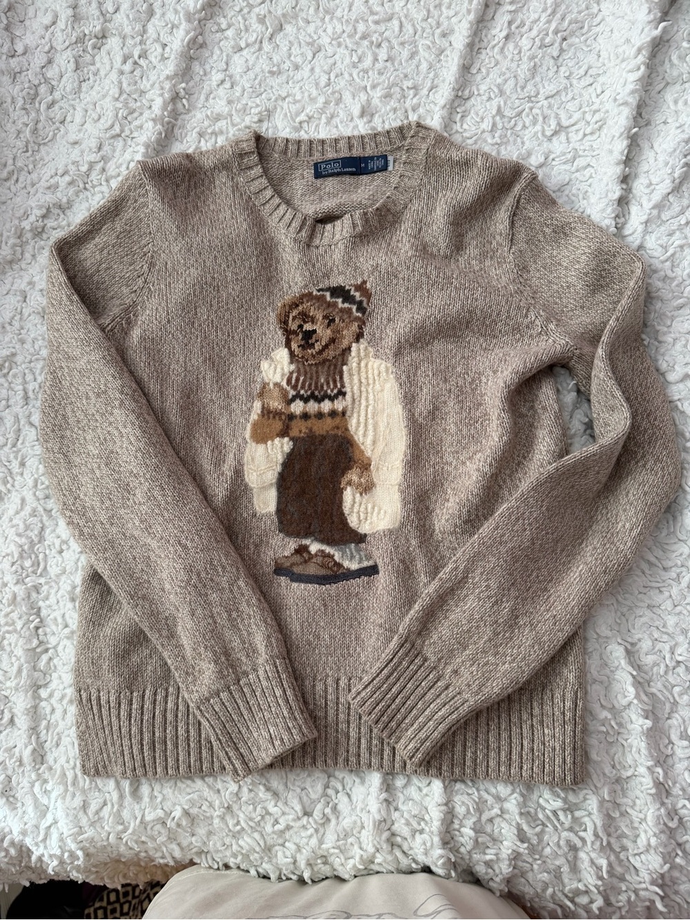 Polo by Ralph Lauren Beige/Tan Bear Intarsia Crewneck Sweater